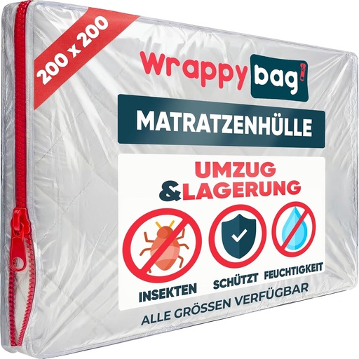 WRAPPYBAG – Husa de protectie din plastic pentru saltele – 5 dimensiuni disponibile – Geanta de depozitare impermeabila si rezistenta la rupere – Pentru mutare, depozitare si transport (200 x 200)