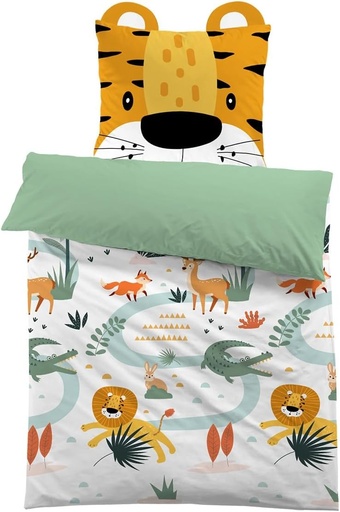 MUSOLEI Set de husa de pilota pentru copii 140x200cm cu animale pentru fete si baieti, set de lenjerie de pat din microfibra, dimensiune unica, design cu animale de desene animate, imprimare 3D, cu fata de perna 65x65cm, cadou de petrecere de ziua de nastere