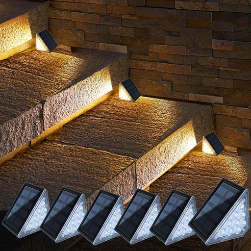 CILIENG Lumini solare pentru scari exterioare, alb cald, lampa solara LED impermeabila IP67 pentru iluminat trepte, decoratiune solara exterioara pentru scari, poduri si trepte, pachet de 6