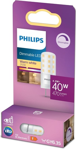 Philips, Bec LED capsula 40W, GY6.35, Alb cald 2700K
