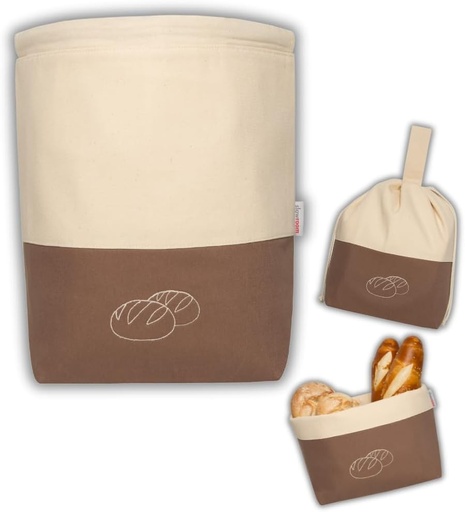 slowroom Punga de Paine pentru Depozitarea Painii si Prospetime 3 in 1 - Cos de Paine din Material Textil - Punga de Paine din Bumbac - Cutie de Paine 32 x 35 cm, Maro