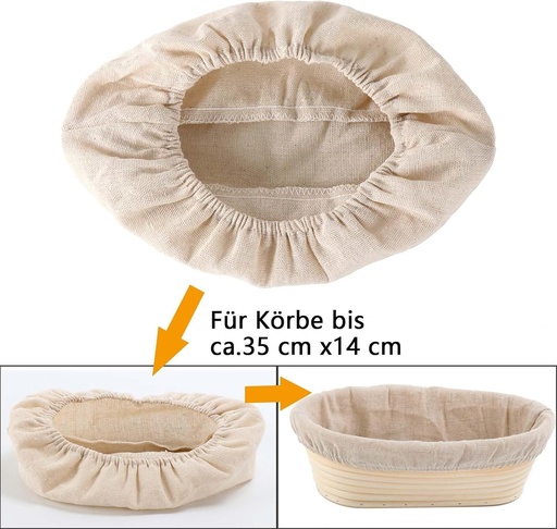Dinghaole 2 bucati de panza ovala de brutarie - panza de in cu banda elastica - panza de aluat pentru cosuri de dospire - insertie pentru cos de paine - accesoriu de copt (panza ovala de brutarie)