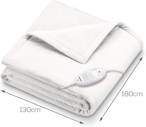Patura incalzita Beurer HD 75, patura incalzitoare si pufoasa cu 6 setari de temperatura, sistem de siguranta si oprire automata, lavabila la masina, alba, 180 x 130 cm