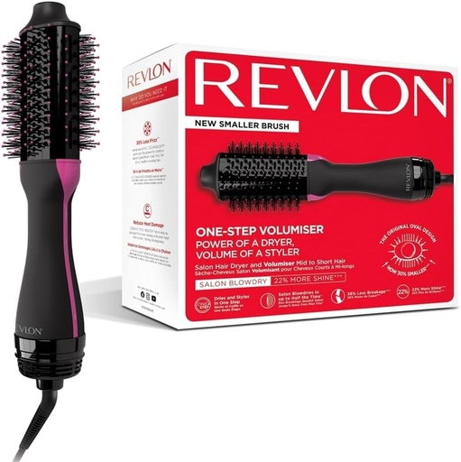 Uscator de par Revlon Salon cu un singur pas si volumizator pentru par mediu spre scurt (instrument de coafat 2 in 1, tehnologie IONICA si CERAMICA, setari multiple de caldura) RVDR5282UKE, Negru