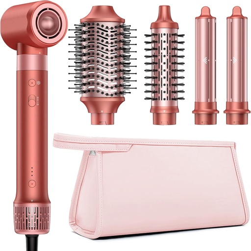 Uscator de par HITTIONA 5 in 1 cu aer, uscare rapida, fara daune provocate de caldura, pentru volumizare, ondulare, indreptare si coafare; Include husa de depozitare