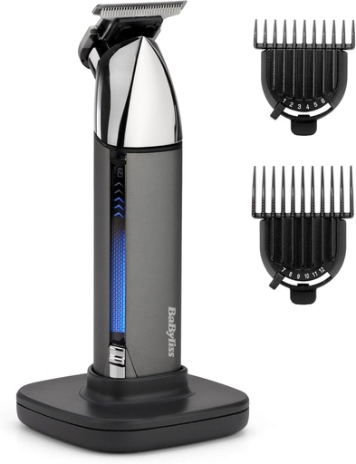 Aparat de tuns barba BaByliss Super-X Metal Series T996E, cu lame ascutite din otel japonez, impermeabil si include statie de incarcare USB