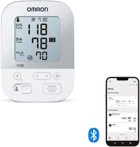 OMRON X4 Smart - Tensiometru automat pentru brat | Testat „Bun” de Stiftung Warentest 09/20 | Validat clinic | Potrivit si pentru diabetici si femei insarcinate | Aplicatie gratuita pentru smartphone (iOS si Android) | 22-42 cm