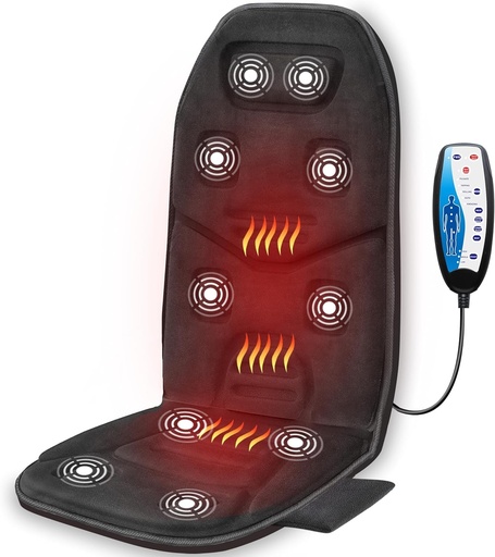 Perna de masaj incalzita COMFIER - 10 motoare de vibratii, masaj pentru spate pentru scaune, saltea de masaj pentru spate, cadouri pentru barbati/femei/mama/tata