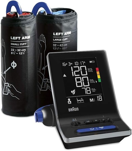 Tensiometru inteligent Braun ExactFit 5 Connect pentru brat | Aplicatia Braun Healthy Heart | Precizie dovedita clinic | Afisaj cu coduri de culori | 2 dimensiuni de manseta | Pentru uz casnic | BUA6350