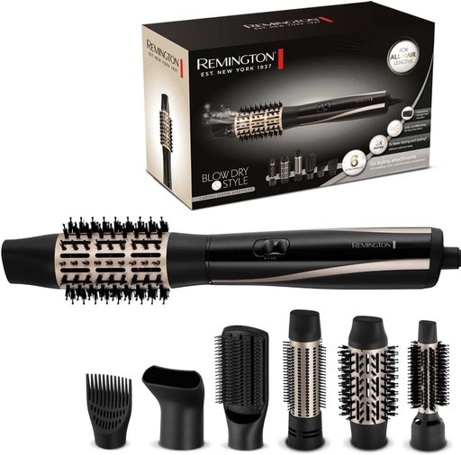 Perie de par Remington [include 6 accesorii 25, 38, 50 mm, perie de indreptat parul, duza pentru uscator de par] Uscator de par si coafat (perie cu aer cald si ondulator pentru toate lungimile de par, 1200 W) Uscator