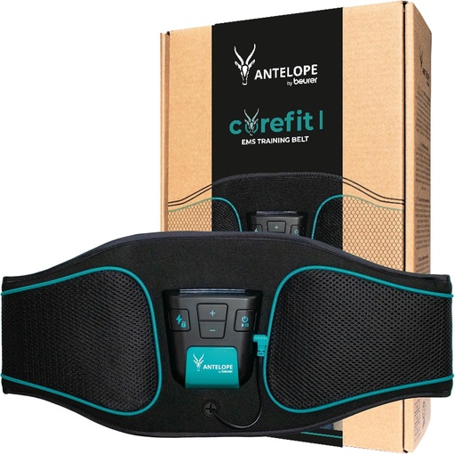 Centura abdominala Beurer Corefit I Antelope EMS Unisex Adult, pentru circumferinte abdominale de la 70 la 140 cm, Electrostimulare tintita a muschilor abdominali centrali si laterali