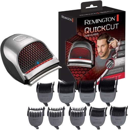 Masina de tuns Remington pentru barbati cu lame din otel inoxidabil cu auto-ascutire, tehnologie Curve-Cut pentru utilizare individuala, QuickCut 0,5-15 mm, 9 piepteni, alimentata cu fir/baterie, litiu-ion, geanta de transport HC4250