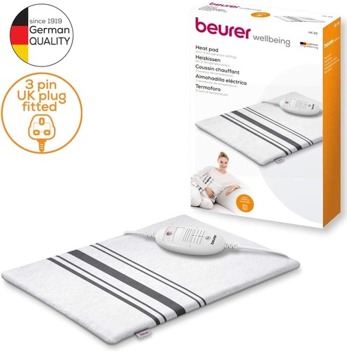 Perna incalzitoare Beurer HK25UK | Perna incalzitoare electrica pentru caldura linistitoare | 3 setari de temperatura controlate electronic | Husa din bumbac lavabila la masina | Oprire automata