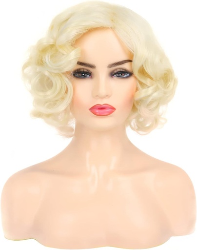 Peruca scurta si ondulata blonda Baruisis pentru femei, peruca sintetica naturala ondulata pentru costum, pentru petrecere de cosplay
