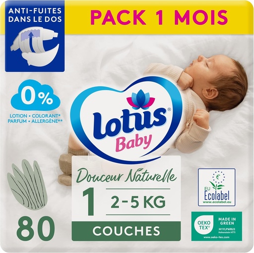Lotus Baby Natural Softness - Scutece Marimea 1 (2-5 kg/Nou-nascut) Pachet 1 luna - 80 scutece
