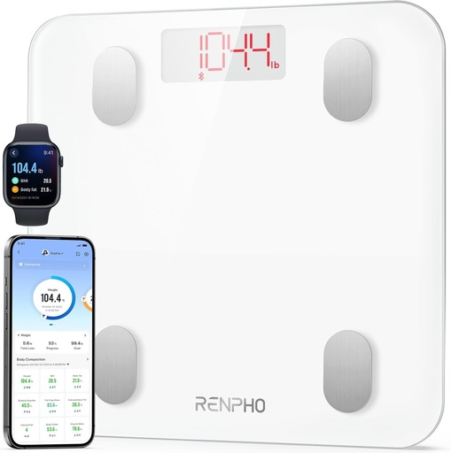 Cantar digital de baie RENPHO, cantar Bluetooth pentru masurarea grasimii corporale cu senzori de inalta precizie, cantar inteligent cu masurarea grasimii corporale si a masei musculare 180 kg/400 lbs