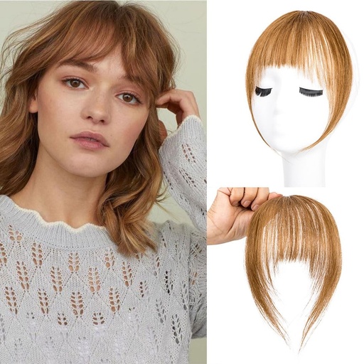 Breton cu clipsuri din par uman 100% natural – breton frantuzesc pentru femei, breton artificial cu clipsuri, extensii de par cu suvite laterale (saten deschis 2)