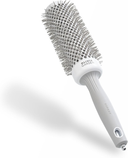 Perie rotunda ceramica Olivia Garden Expert Blowout Speed ​​- Alb si gri - 45 - cu maner extra lung pentru o uscare cu 25% mai rapida