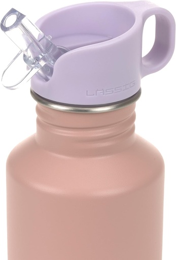 Sticla de baut din otel inoxidabil LASSIG, fara BPA, 500 ml, pentru cresa, prescolara, etansa, cu capac sport pentru baut/sticla din otel inoxidabil, model petrecere, roz/liliac