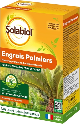 Ingrasamant SOLABIOL pentru palmieri si plante mediteraneene - 1,5 kg - Potrivit pentru agricultura ecologica SOPALMY15