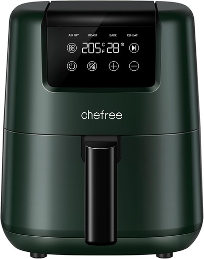 Friteuza cu aer Chefree 2L, compacta, economica, cu cos de prajit antiaderent, ecran tactil digital, prajit fara ulei, 900W, sigura pentru masina de spalat vase, fara BPA, AF300, verde inchis