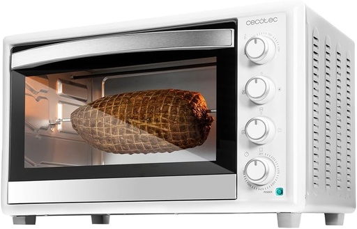 Cuptor cu convectie de masa Cecotec Bake&Toast 4600 White Gyro, cu o capacitate de 46 de litri. 2000 W, lumina interioara, 12 functii, temperatura pana la 230°C, usa cu geam termopan, rotisor inclus.