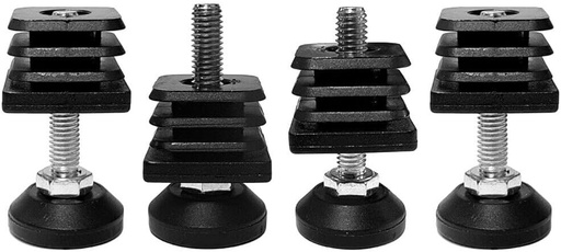 cyclingcolors 4x Picioare reglabile din plastic, capace patrate pentru scaune, mobilier, negru, patrat, 20 mm x 20 mm