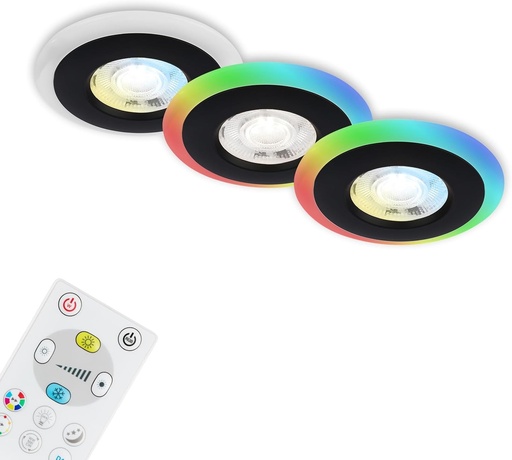 BRILONER - Set de 3 spoturi LED incastrate in tavan, inel LED RGB CCT, spoturi LED plate incastrate, spot incastrat pentru baie, IP44, negru, 84x34 mm (AxI)