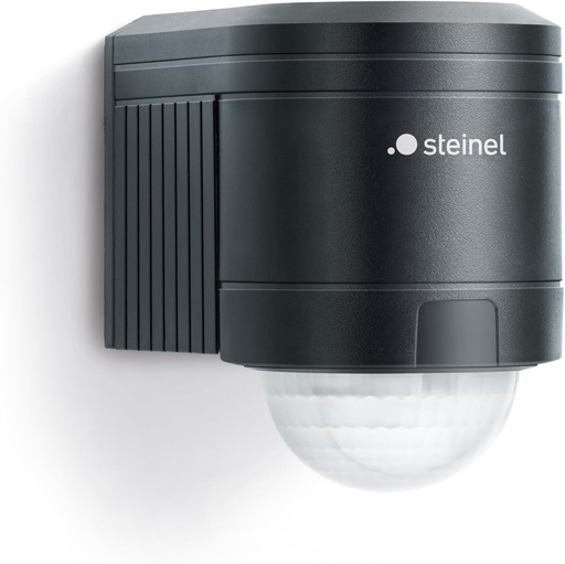 Steinel IS 240 Negru - Detector de miscare exterior cu infrarosu, unghi de detectie de 240° pentru fatade, iluminat de securitate exterior cu suport de colt din PVC, IP 54, 602710