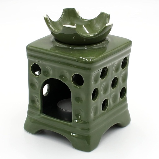 Lampa de parfum Dekohelden24 in forma de soba de teracota verde cu pisica/Lampa de aroma/Lampa de parfum/Lampa de parfum, L/l/I: aprox. 10 x 10 x 15 cm