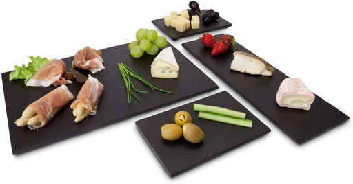 Set de farfurii din ardezie ROMINOX // Tapas Ardesia – set de 4 piese, farfurii din ardezie glazurate, rezistente, in 3 dimensiuni, pentru servire, combinabile flexibil; Dimensiuni: aprox. 30 x 20 x 1,5 cm