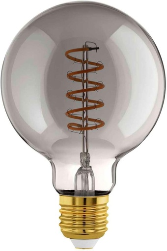 Bec LED spiralat EGLO E27 cu sfera reglabila, bec decorativ vintage, design retro negru-transparent, 4 wati, 100 lumeni, alb cald, 2000k, bec Edison G95, Ø 9,5 cm