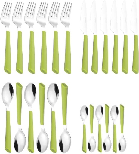 Set de tacamuri JANE, 24 de piese, din otel inoxidabil 18/0 lustruit, cu manere din plastic verde, verde