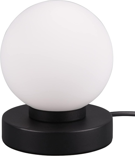 Lampa de masa Reality Leuchten Prinz II R54011032, metal negru mat, sticla alba, excluzand 1x bec E14, control tactil pornit/oprit