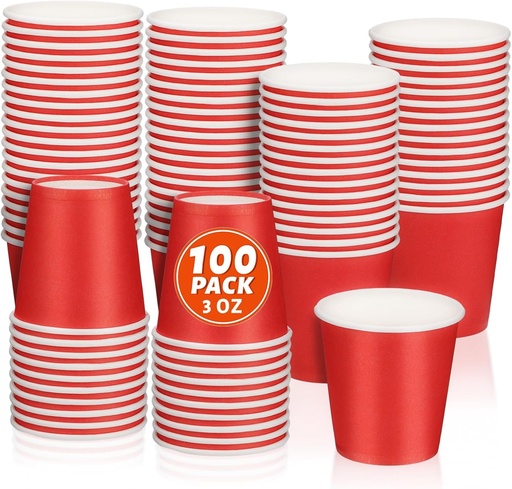 BUOKKON 100 Pahare de hartie rosii, 85 ml, Pahare mici de baie de unica folosinta, Pahare pentru apa de gura, Pahare pentru espresso, Pahare mici de hartie pentru petreceri de ziua de nastere, Picnicuri, Bai, Supermarketuri