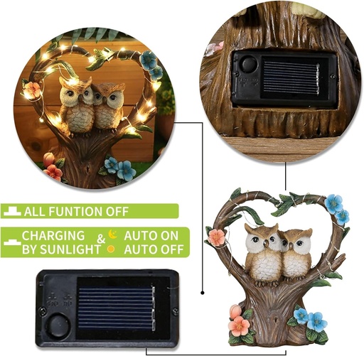 HIAME Figurine decorative de gradina, decor de gradina cu motive solare ruginite pentru gradina, figurine de gradina, sculptura de pasare in forma de inima de dragoste iluminate cu energie solara, ornamente pentru exterior, cadouri pentru femei, cadou de ziua de nastere pentru femei (B)