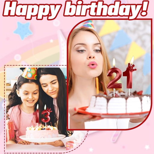 Lumanari coroana pentru a 10-a aniversare, rosii, lumanari personalizate pentru ziua de nastere, decoratiuni pentru petrecere de tort de ziua de nastere pentru baieti si fete