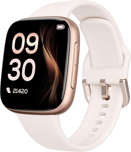 Antfit Ceas inteligent pentru femei, ceas inteligent cu ecran AMOLED, rezistent la apă 3ATM pentru înot, apeluri primite/ieșite, ceas sport cu monitorizare a ritmului cardiac/somnului/sportului 100, bej