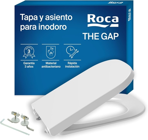 Roca The Gap - Capac și capac de toaletă Supralit pentru rezervor jos, capac de toaletă original cu fixare perfectă, capac de toaletă de schimb durabil, alb, A80147000B