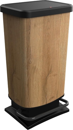 Coș de gunoi Rotho PASO 40 litri cu capac, plastic fără BPA (PP reciclat), lemn, 40l (35,3 x 29,5 x 67,6 cm)