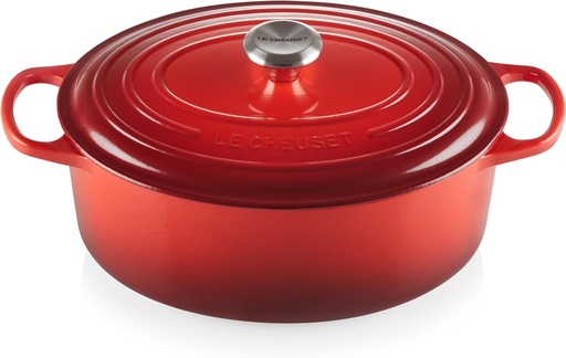 Caserolă din fontă Le Creuset Signature cu capac, Ø 31 cm, ovală, potrivită pentru toate tipurile de plite și inducție, volum: 6,3 l, 5,705 kg, roșu cireș