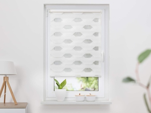 Jaluzea dublă cu fixare prin clemă trapezoidală K-home, poliester, alb, 60 x 200 cm