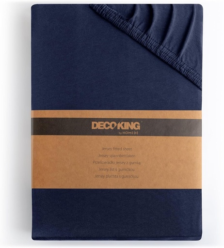 Cearșaf cu elastic DecoKing 200x220 220x240 cm 100% bumbac pieptănat albastru închis cearșaf cu elastic jersey pat cu somieră Amber 200 x 220 220 x 240