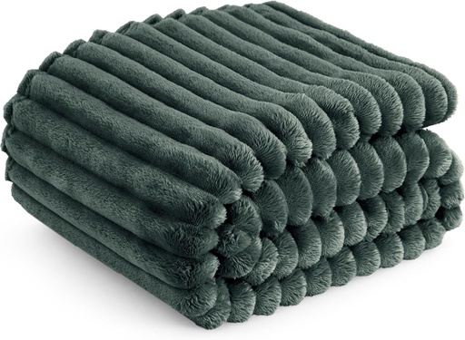 BEDSURE Pătură Confortabilă pentru Decorul Camerei - Pătură din Lână și Fleece, Pătură pentru Canapea, Pătură Moale, Caldă și Groasă din Catifea Reșită pentru Canapea, Sufragerie și Pături Confortabile, Cuvertură de Pat, Verde Închis, 150 x 200 cm