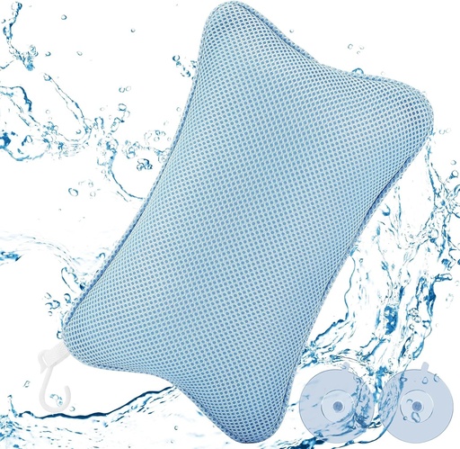 Pernă de baie Collazoey, pernă de baie pentru cadă, cu 2 ventuze puternice pentru o fixare fermă, pernă ergonomică pentru cadă spa, pernă pentru relaxare optimă a gâtului (albastru)