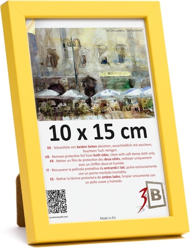 Ramă foto 3-B LUND - Galbenă - 10x15 cm - Ramă din lemn, ramă foto, ramă portret cu sticlă acrilică