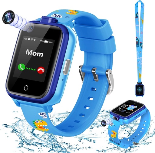 Ceas inteligent LiveGo Kids, ceas inteligent 4G sigur cu cameră duală, tracker GPS, apel SOS, WiFi pentru copii și elevi cu vârste cuprinse între 4 și 12 ani, cadouri de ziua de naștere și de școală (T13 Albastru)