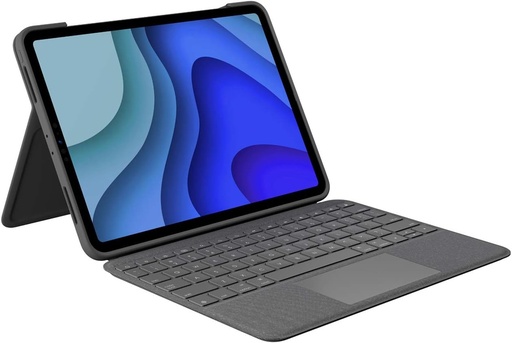 Husă cu tastatură Logitech Folio Touch pentru iPad Pro de 11 inch (generația 1, 2, 3, 4 - 2018, 2020, 2021, 2022), iluminare din spate, trackpad, structură QWERTY în spaniolă, gri