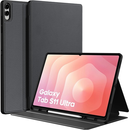 Husă EasyAcc pentru Samsung Galaxy Tab S11 Ultra 14,6 inch (2025) cu suport pentru S Pen, husă de protecție subțire, tip folio, vizualizare multi-unghi, neagră