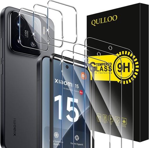QULLOO Folie de protecție ecran pentru Xiaomi Mi 15 5G, 3 bucăți de sticlă securizată și 3 bucăți de protecție pentru lentila camerei, sticlă securizată cu duritate 9H ultra rezistentă